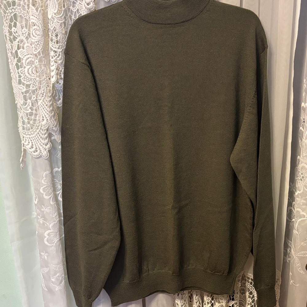 Vintage Executive Suite Merino Wool Olive Green Mock Turtleneck Sz L